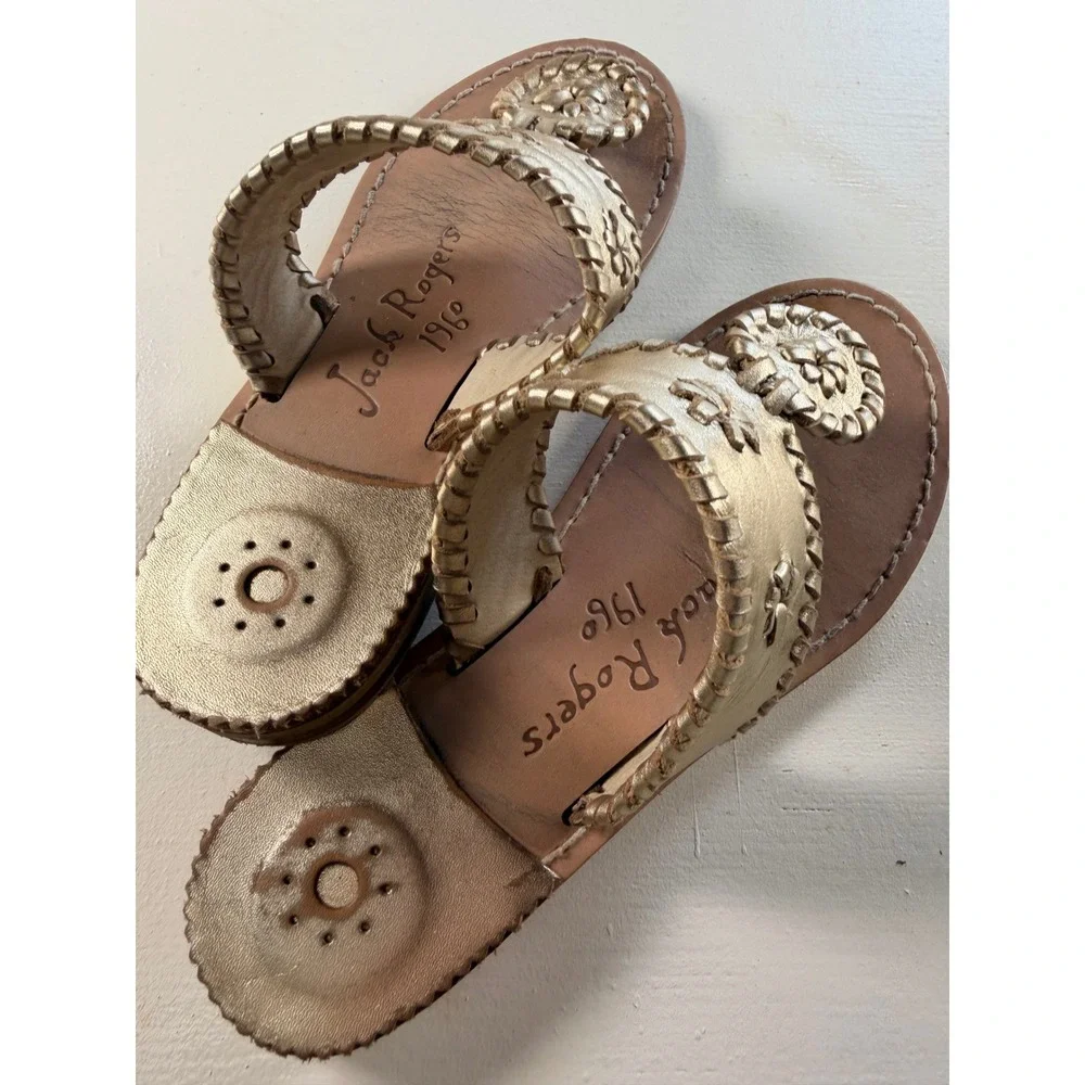 Jack Rogers Miss Hamptons II Kids Size 2 Gold Y2K Coastal Metallic Sandals